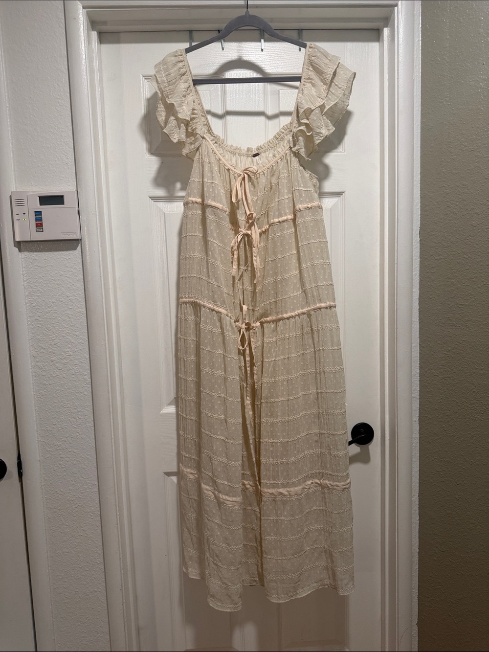 Free People Cream Ruffle Tie-Front Chemise